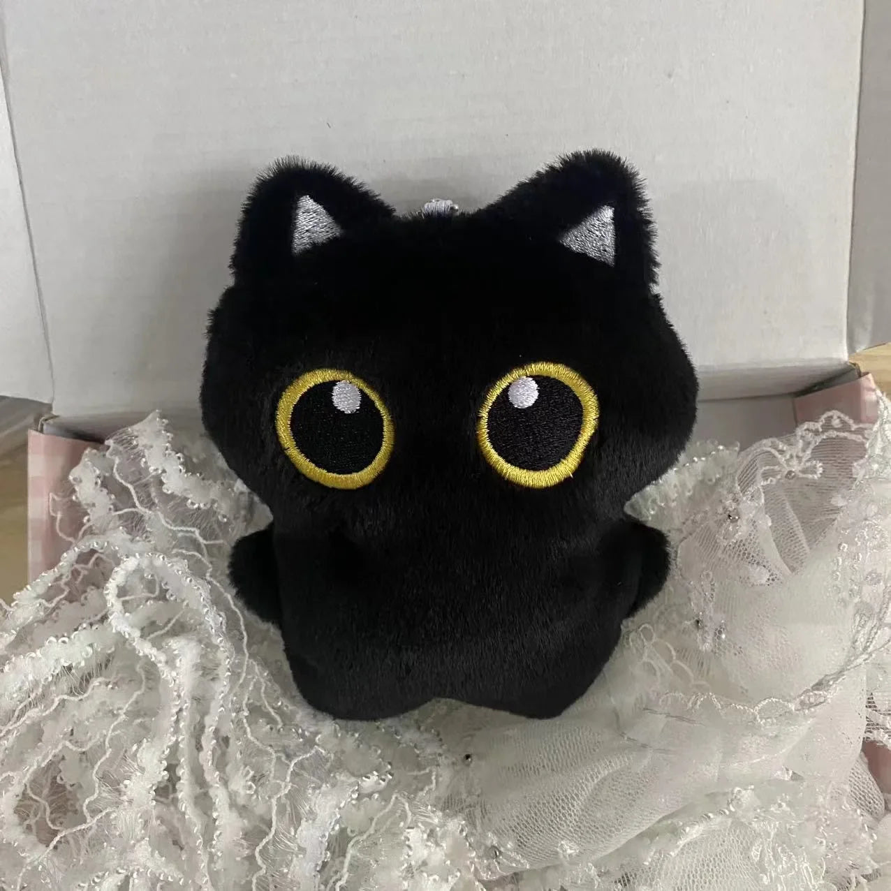 2Pcs Cute Black Cat Plush Keychains 10cm