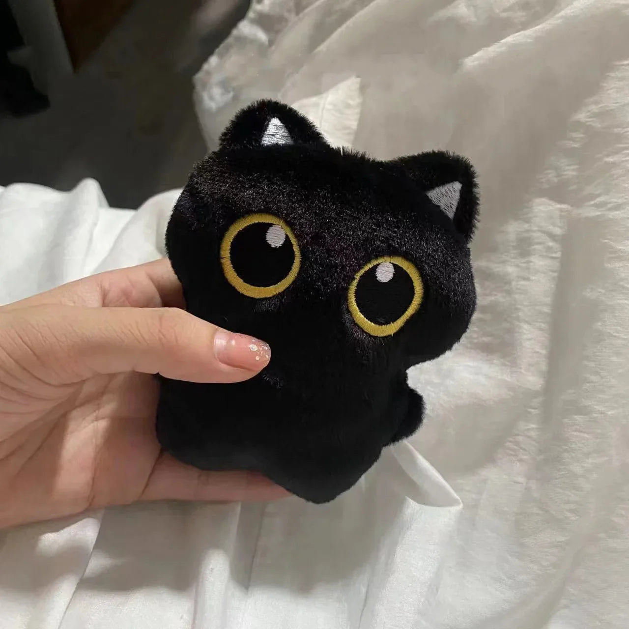 2Pcs Cute Black Cat Plush Keychains 10cm