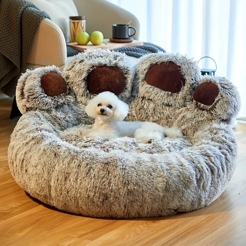 Washable Plush Pet Sofa with Cute Bear Paw Design for Dogs & Cats